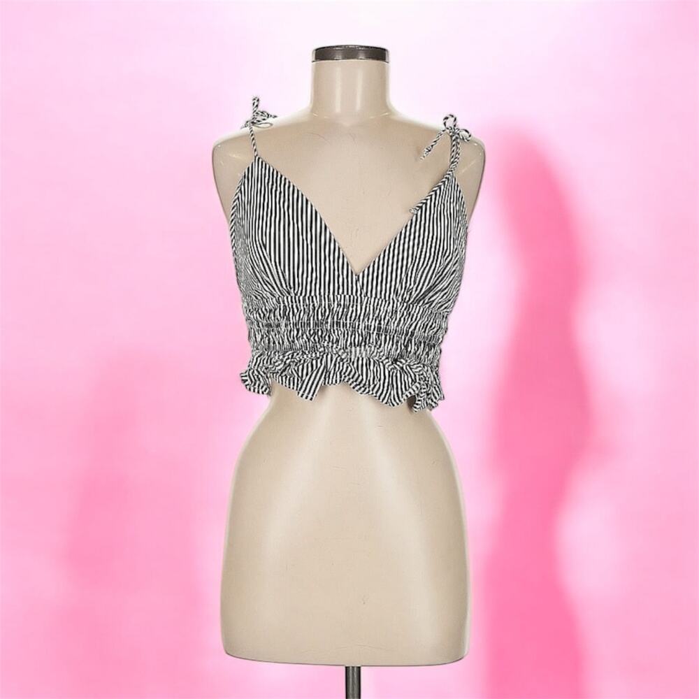 NEW! Womens Striped Cropped Tank Size L Boho Cottagecore Summer Blouse Large‎